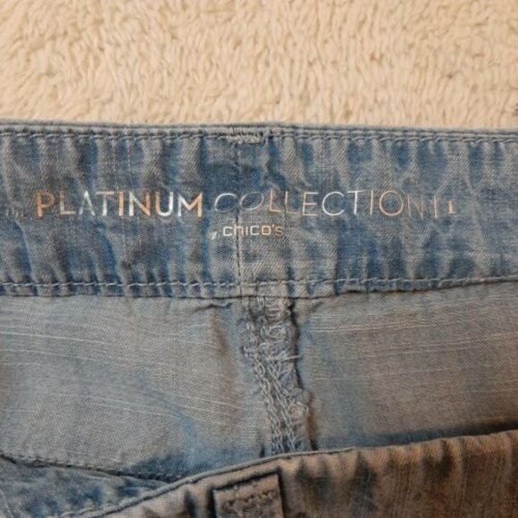 CHICOS Sz 1 8 Crop Women Platinum Collection Chambray Lightweight Wide Leg Pants - Picture 7 of 8